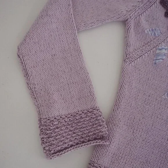 Vintage Lavender w Purple Floral Knit Button Up Cardigan Sweater M - Picture 9 of 11